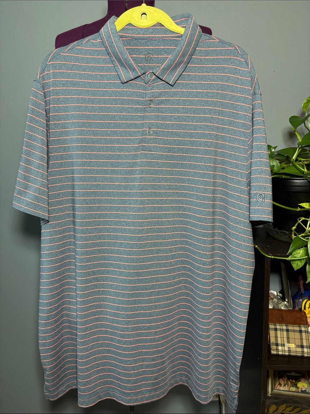 C9 by Champion Men's Short Sleeve Polo Shirt - Blue with Pink Stripes